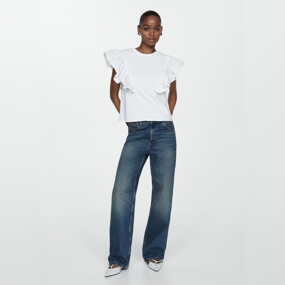 Mango 100% COTTON T-SHIRT WITH RUFFLES - Picture 1 of 6